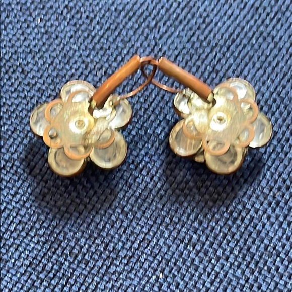 Gold and White Floral Earrings - Picture 2 of 3